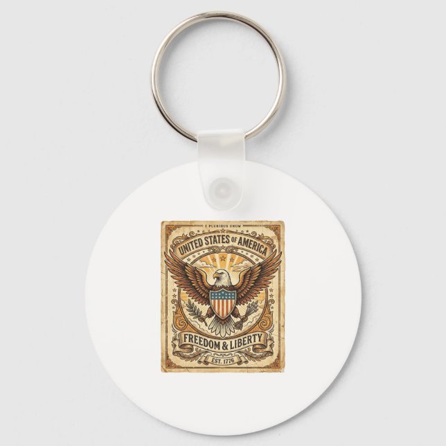 Patriotisk Vintage Flodhästörn Distressed Nyckelring (Framsida)