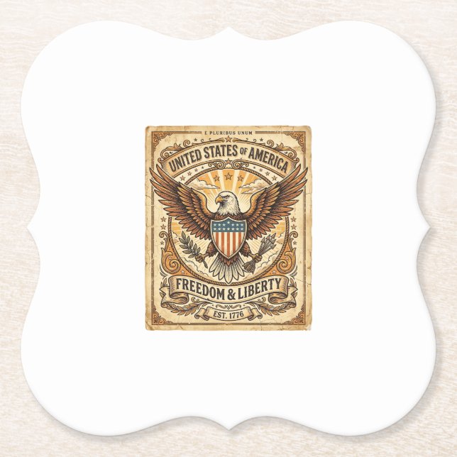 Patriotisk Vintage Flodhästörn Distressed Underlägg Papper (Framsida)
