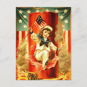 Patriotisk Vintage Pojke Fjärde Juli Eldshow Kort