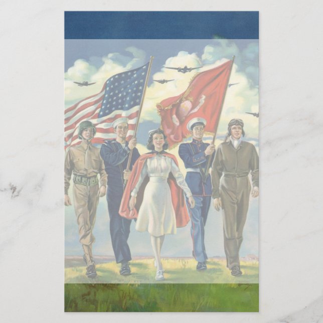 Patriotisk vintage, stolt militär personalhjältar brevpapper (Framsida)