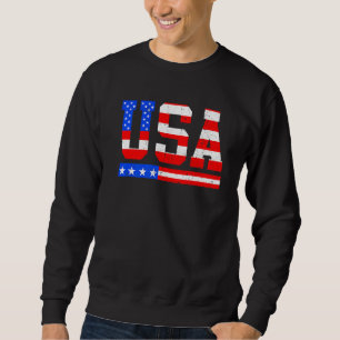 Patriotisk Vintage USA flagga 4 juli Amerika Lång Ärmad Tröja