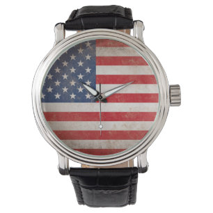 Patriotisk vintagestilamerikanska flaggan armbandsur