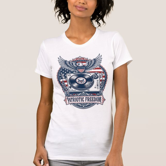 Patriotisk Vinylsamlares Vektorgrafisk T-Shirt (Framsida)