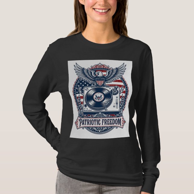 Patriotisk Vinylsamlares Vektorgrafisk T-Shirt (Framsida)