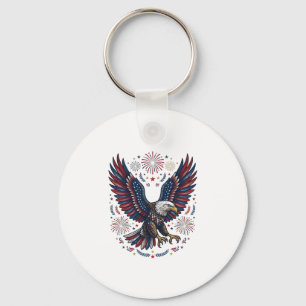 Patriotisk Vit Huvad Örn Fyrverkerier Vintage Vekt Nyckelring