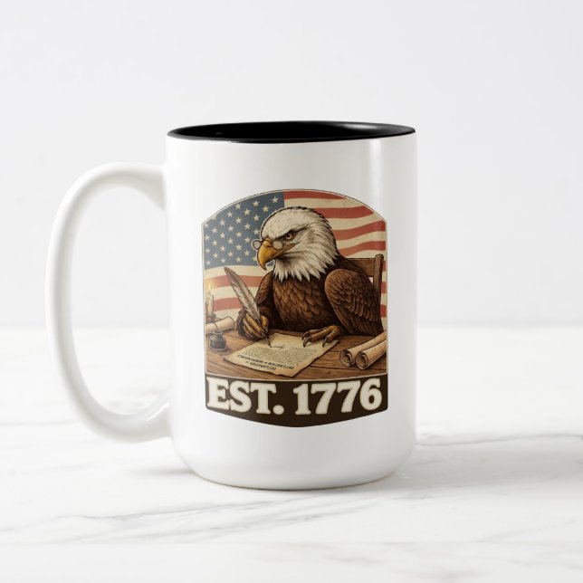 Patriotisk Vit Huvad Örn Grundlagsfader 1776 Två-Tonad Mugg (Vänster)