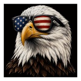 Patriotisk Vit Huvad Örn med Amerikanska Flaggans Perfect Poster