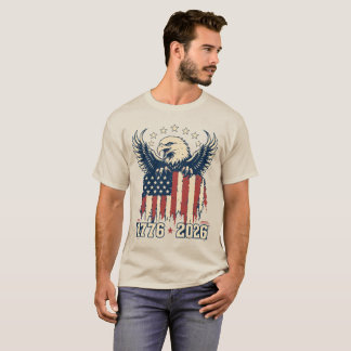 Patriotisk Vit Huvad Örn med Nött Amerikansk Flagg T Shirt