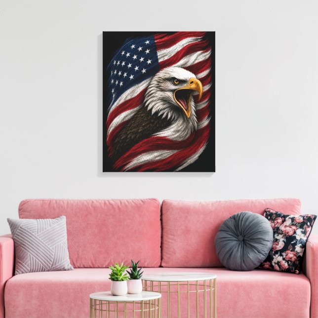 Patriotisk Vitörn Amerikansk FriNation Design Canvastryck (Insitu (Vardagsrum))