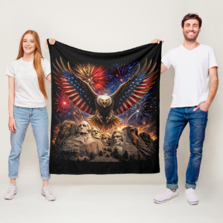 Patriotisk Vitörnad Örn Mount Rushmore Fyrverkerie Fleecefilt