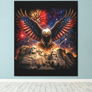 Patriotisk Vitörnad Örn Mount Rushmore Fyrverkeriv Canvastryck