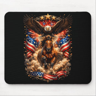 Patriotisk Vitörnad Örn Ridande Häst Amerikansk Fl Musmatta
