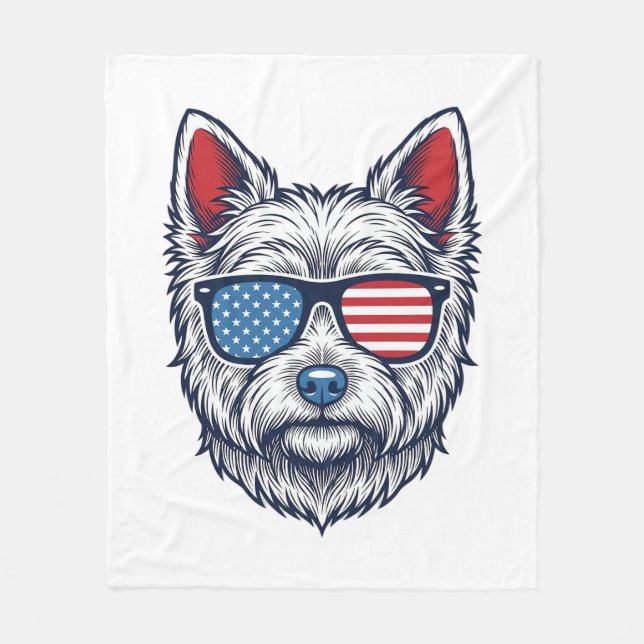Patriotisk Westie-hund solglasögon Vintage Vector  Fleecefilt (Framsidan)