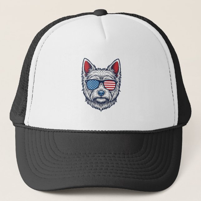 Patriotisk Westie-hund solglasögon Vintage Vector  Keps (Framsida)