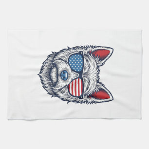 Patriotisk Westie-hund solglasögon Vintage Vector  Kökshandduk
