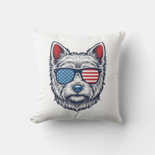 Patriotisk Westie-hund solglasögon Vintage Vector  Kudde