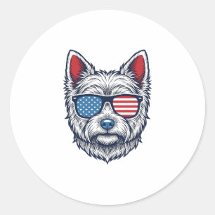 Patriotisk Westie-hund solglasögon Vintage Vector  Runt Klistermärke