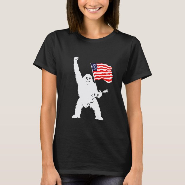 Patriotisk Yeti Siluett Med Gitarr T Shirt (Framsida)