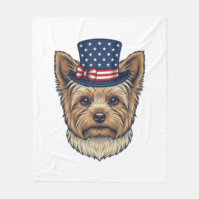 Patriotisk Yorkshire Terrier Vintage Fleecefilt (Framsidan)
