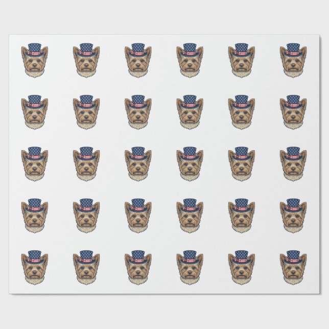 Patriotisk Yorkshire Terrier Vintage Presentpapper (Platt)