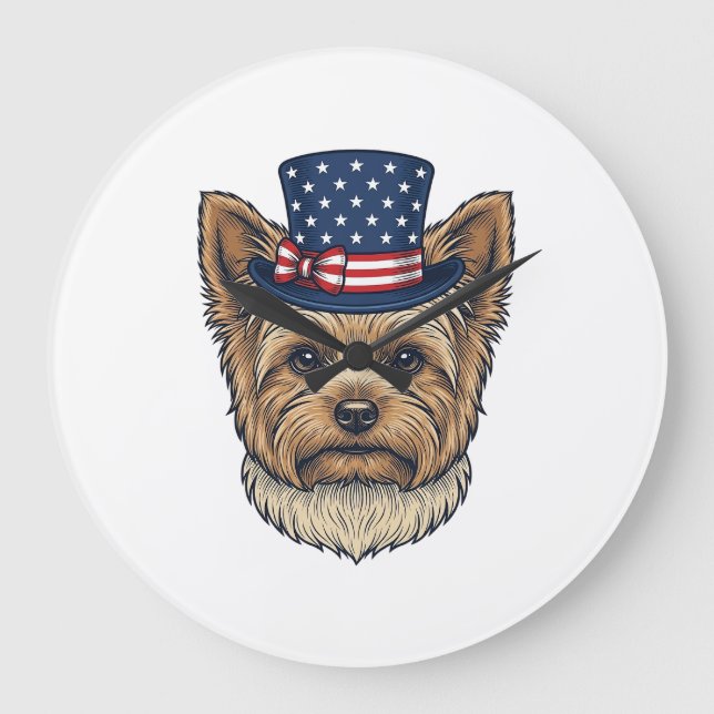 Patriotisk Yorkshire Terrier Vintage Stor Klocka (Framsida)