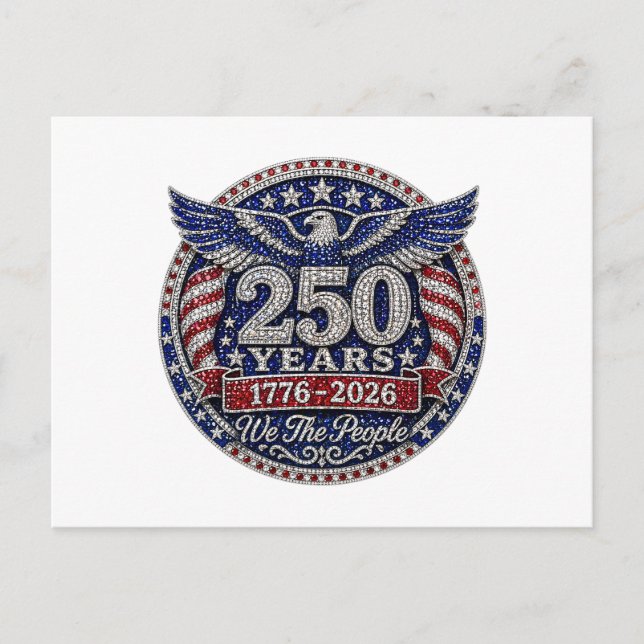 Patriotiska 250 år juli fjärde  vykort (Framsida)
