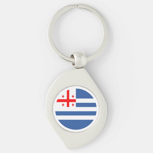 Patriotiska Adjara-flaggan Swirl Silverfärgad Nyckelring (Framsidan)