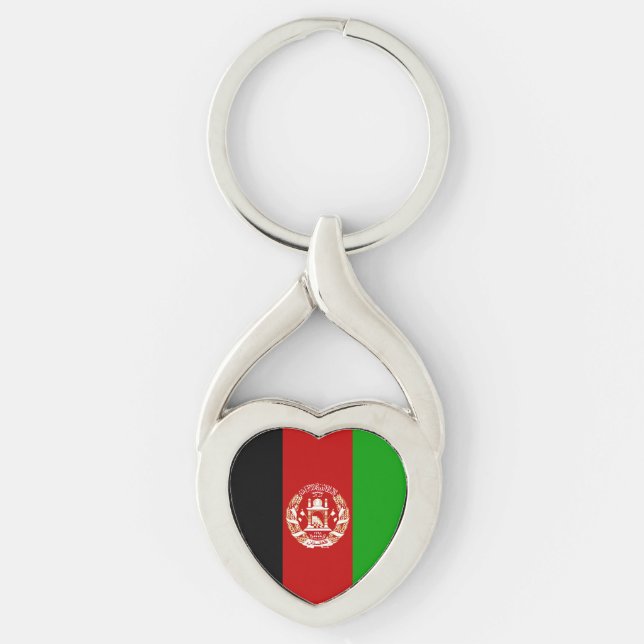 Patriotiska Afghanistanflaggan Twisted Heart Silverfärgad Nyckelring (Framsidan)