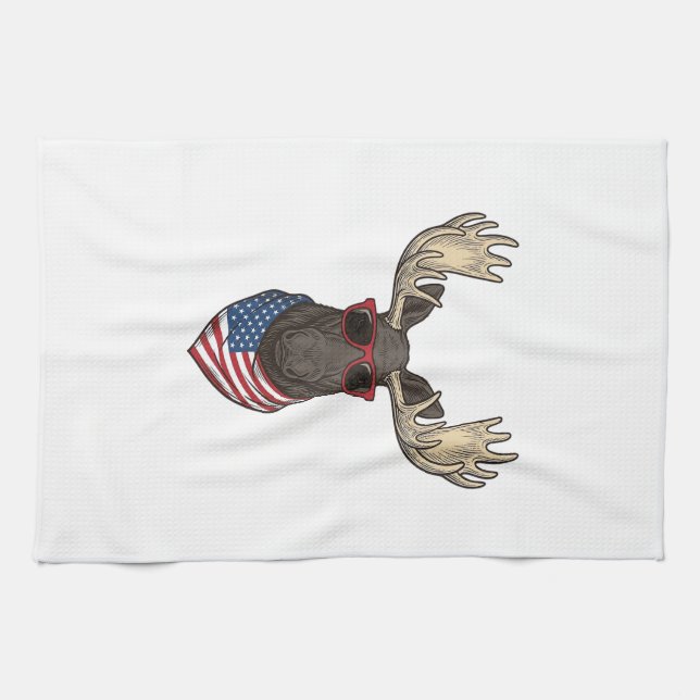 Patriotiska Älg Solglasögon Vintage Vektor Design_ Kökshandduk (Horisontell)