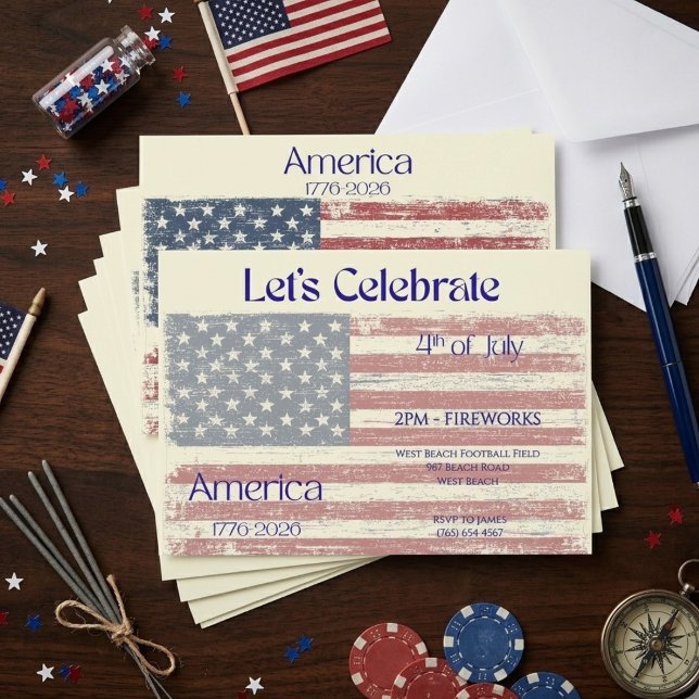 Patriotiska Amerika 1776 - 2026 Flaggfirande  I Inbjudningar (Skapare uppladdad)