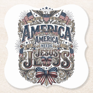 Patriotiska Amerika Behöver Jesus Vintage T-Shirt Underlägg Papper