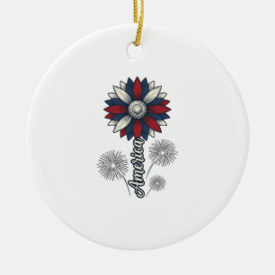 Patriotiska Amerika Blomma Fyrverkerier Vector Des Julgransprydnad Keramik