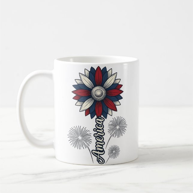 Patriotiska Amerika Blomma Fyrverkerier Vector Des Kaffemugg (Vänster)