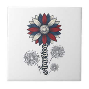 Patriotiska Amerika Blomma Fyrverkerier Vector Des Kakelplatta