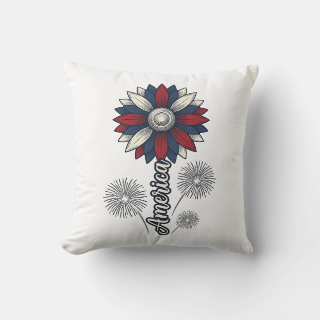 Patriotiska Amerika Blomma Fyrverkerier Vector Des Kudde (Framsida)