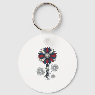 Patriotiska Amerika Blomma Fyrverkerier Vector Des Nyckelring