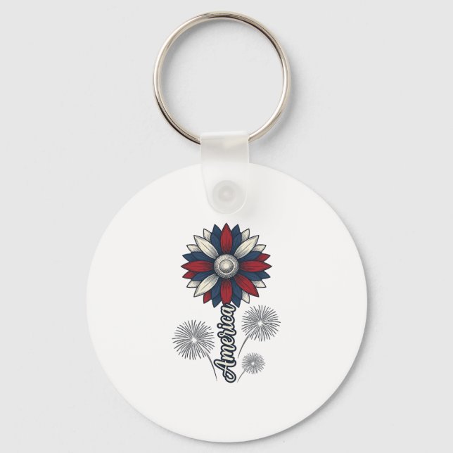 Patriotiska Amerika Blomma Fyrverkerier Vector Des Nyckelring (Framsida)