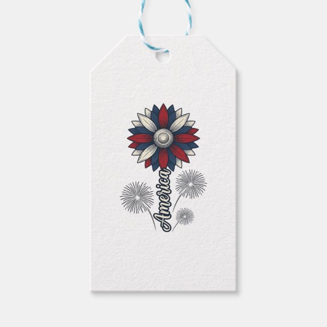 Patriotiska Amerika Blomma Fyrverkerier Vector Des Presentetikett (Framsidan)