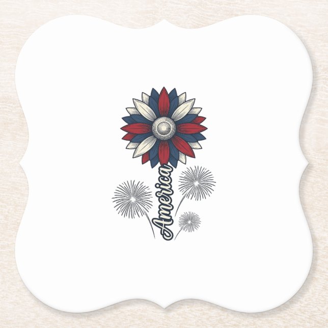 Patriotiska Amerika Blomma Fyrverkerier Vector Des Underlägg Papper (Framsida)