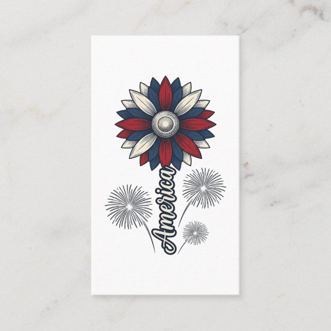 Patriotiska Amerika Blomma Fyrverkerier Vector Des Visitkort (Framsida)