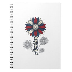 Patriotiska Amerika Blomma Fyrverkerier Vektor Des Anteckningsbok