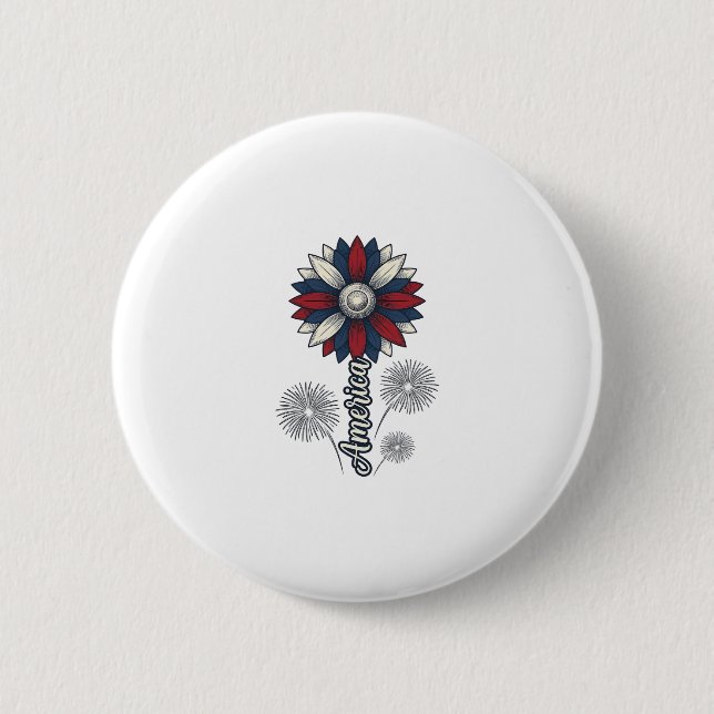 Patriotiska Amerika Blomma Fyrverkerier Vektor Des Knapp (Framsida)