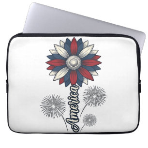 Patriotiska Amerika Blomma Fyrverkerier Vektor Des Laptop Fodral