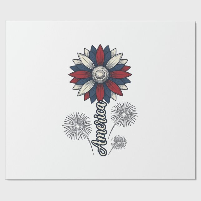 Patriotiska Amerika Blomma Fyrverkerier Vektor Des Presentpapper (Platt)