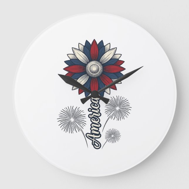 Patriotiska Amerika Blomma Fyrverkerier Vektor Des Stor Klocka (Framsida)