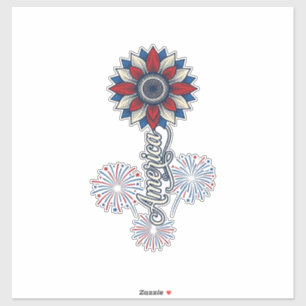 Patriotiska Amerika Blomma Fyrverkerier Vintage De Klistermärken
