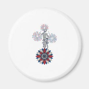 Patriotiska Amerika Blomma Fyrverkerier Vintage De Magnet