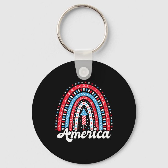 Patriotiska Amerika Boho Regnbåge 4:e Juli Oberoen Nyckelring (Framsida)