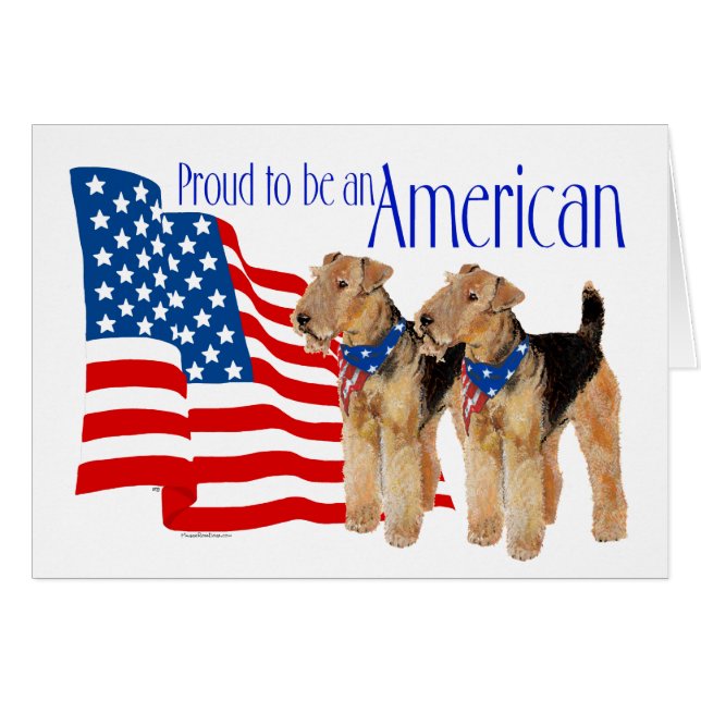 Patriotiska amerikanska airedales hälsningskort (Framsidan Horizontal)