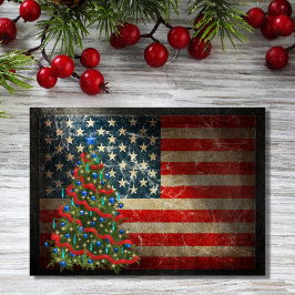 Patriotiska amerikanska Flagga och Julgran Helgkort